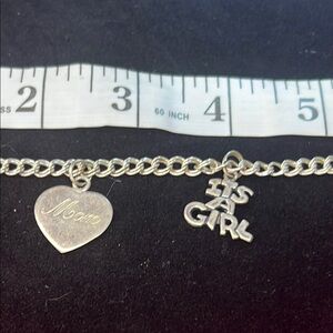 925 Silver 'Mom' and 'It's a Girl' Charm Bracelet